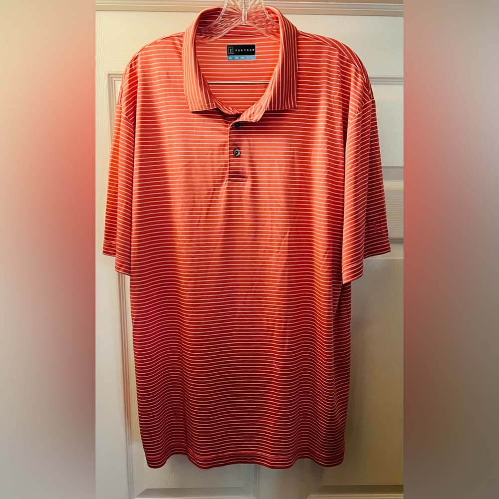 PGA Tour Orange Striped Men's Polo Shirt
